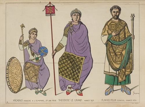 Arcadius associe a l’empire, et son pere Theodose Le Grand, annee 393. Flavius Felix consul, annee 428.