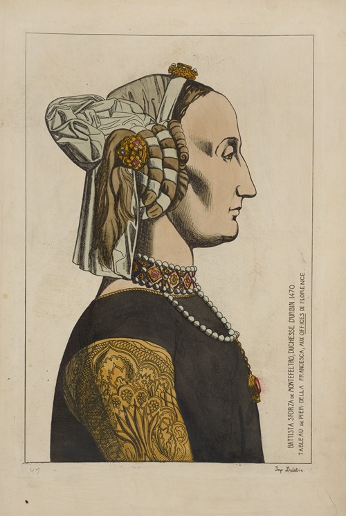 Battista Sforza de Montefeltro, duchesse D’Urbin. 1470. Tableau de Pier Della Francesca, aux offices de Florence.