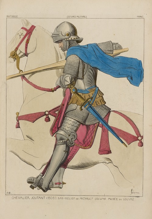 Chevalier joutant (1508). Bas-relief de Michault Columb. Musée de Louvre. XVIe siècle, costumes militaires, France.
