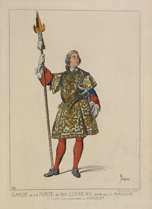 Garde de la porte du roi Louis XV, dite de la manche. D’après une gravure de Chevilet.