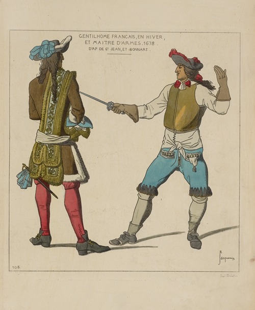 Gentilhome Francais, en hiver, et maitre d’armes. 1678. D’ap[rès] de St. Jean, et Bonnart.