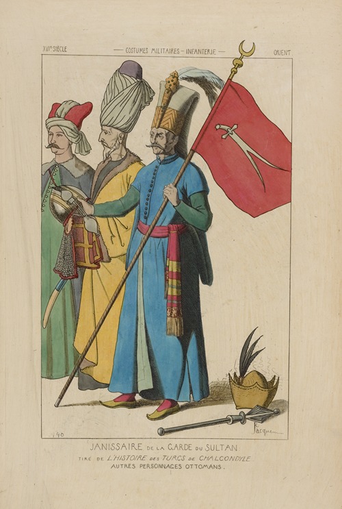 Janissaire de la garde du sultan tiré de l’histoire des Turcs de Chalcondyle. Autres personnages Ottomans