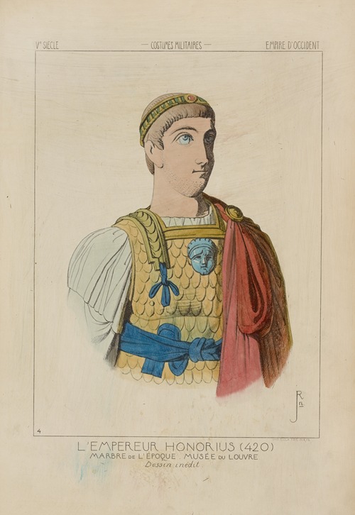 L’Empereur Honorius (420) marbre de l’epoque. Musée du Louvre. Dessin inédit
