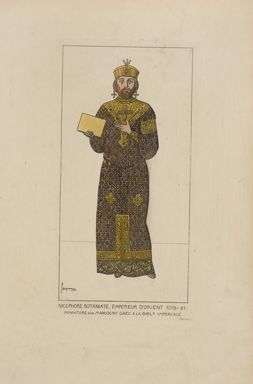 Nicephore Botaniate, Empereur d’Orient 1078-81. Miniature d’un manuscrit Grec a la Bible Imperieale.