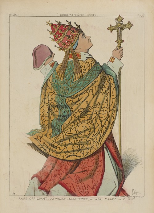 Pape officiant. Peinture Allemande de 1495. Musée de Cluny. XVe siècle, costumes religieux, hommes, Italie.