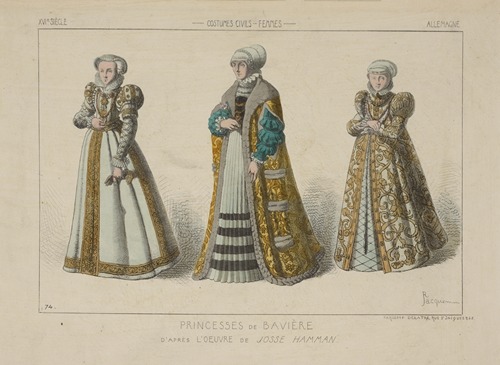Princesses de Bavière d’après l’oeuvre de Josse Hamman. XVIe siècle, costumes civils, femmes, Allemagne.