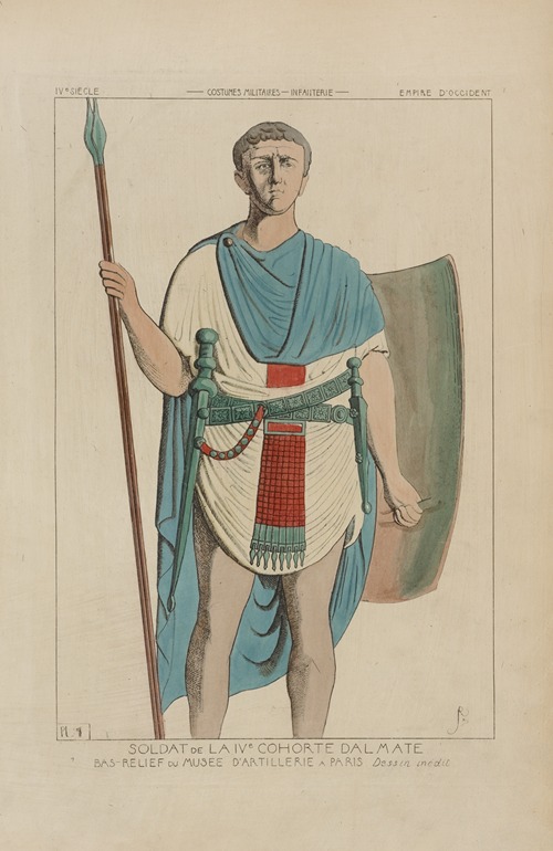 Soldat de la IVe cohorte dal mate bas-relief du Musée D’Artillerie. Dessin inédit