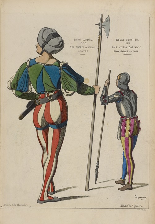 Soldat Lombard. 1503. Dap[rès] Andrea de Milan. Louvre. Soldat Venitien. 1515. D’ap[rès] Vittor Carpaccio