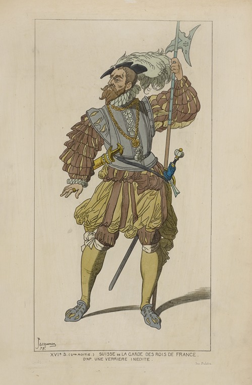 XVIe siècle (2me moitie.) Suisse de la garde des rois de France. D’après une verriere inedite.