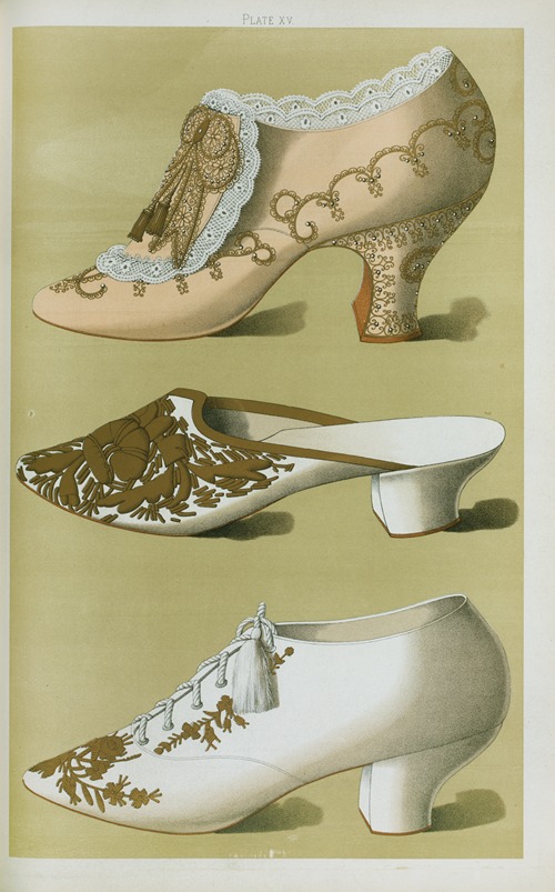 Imperial shoe, with lace, gold embroidery, beadwork, and knot of gold lace and tassels