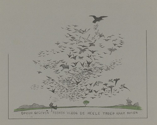 Op een gegeven teeken vloog de heele troep naar boven