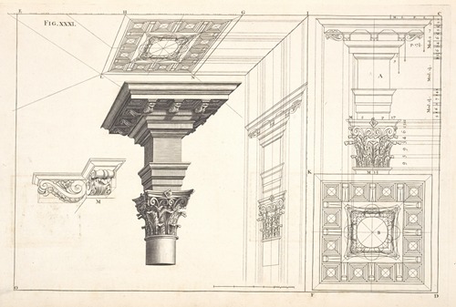 The optick projection of a Corinthian cornice, with the capital and part of the column.