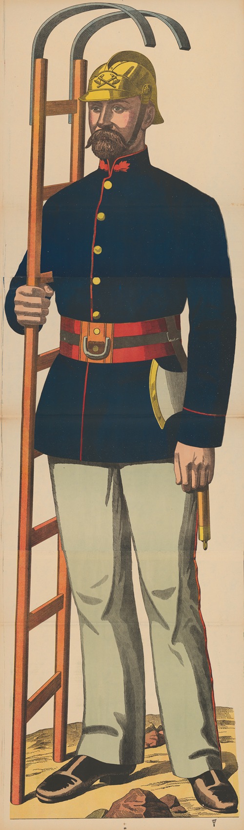 Firefighter with ladder and axe