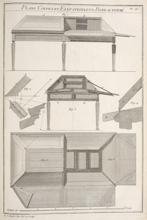Plans coupes et elévations d’un bureau fermé.