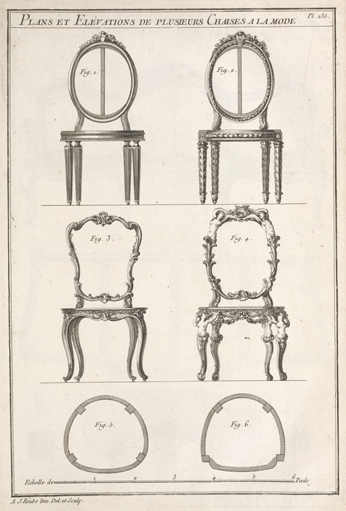 Plans et elévations de plusieurs chaises a la mode.