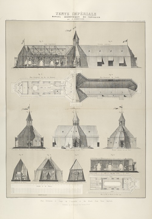 Tent impériale. Plan, elévation et coupe de l’ensemble et des détails d’une tente impériale.