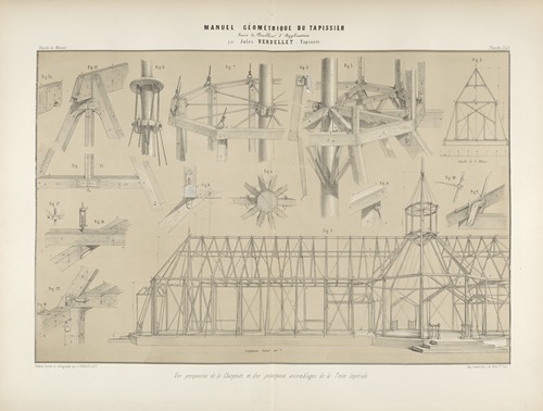 Vue perspective del charpente et des principaux assemblages de la tente impériale.