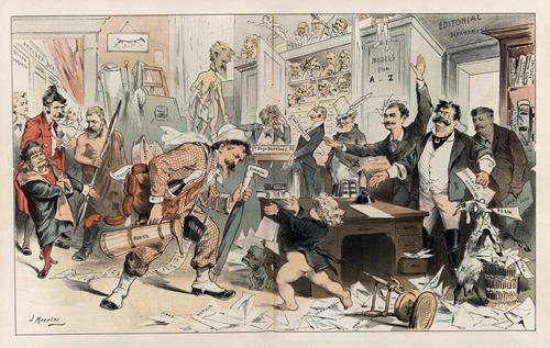The return of the ‘prodigal father’ at the ‘Puck’ office – drawn by himself