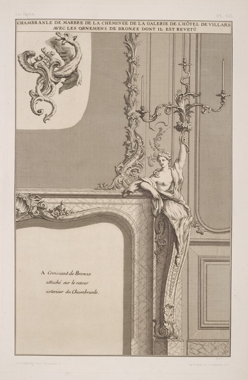 Chambranle de marbre de la cheminée de la galerie de l’hôtel de villars avec les ornemens de bronze dont il est revetû