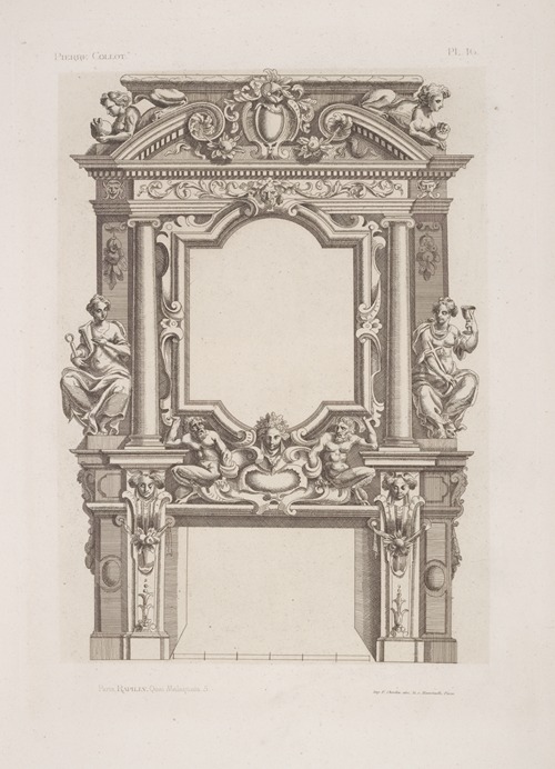 Design for chimney piece with allegorical female figures on either side of mantelpiece