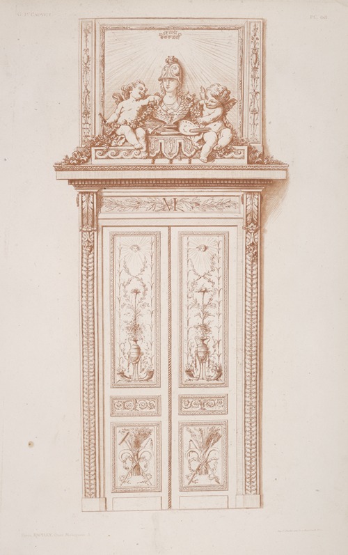 Design for doorway with decoration of bust of Athena and two cherubs