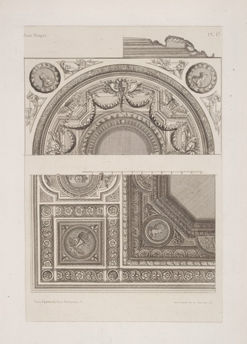 Designs for ceiling and tympanum, with roundels showing busts in profile