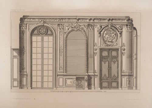 Designs for two arched windows and doors, and one doorway with panel of Leda and the swan above.