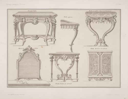 Grande table; table à jouer; table à mettre dans un brumeau; miroir de toillette