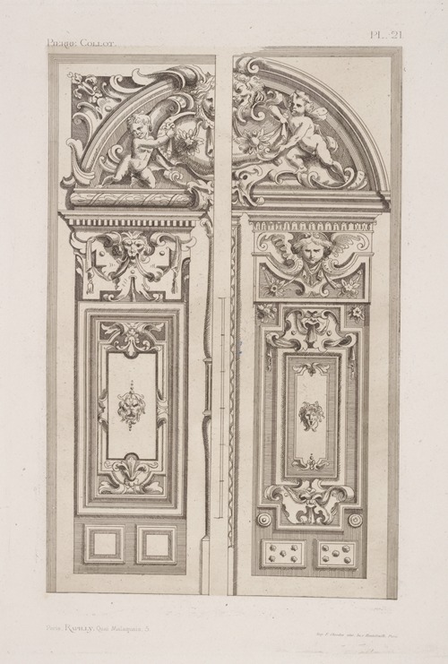 Two designs for door and tympanum, of same dimensions but varied decoration