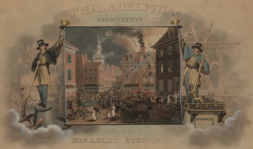 Design for a certificate for the Philadelphia Association for the Relief of Disabled Firemen,