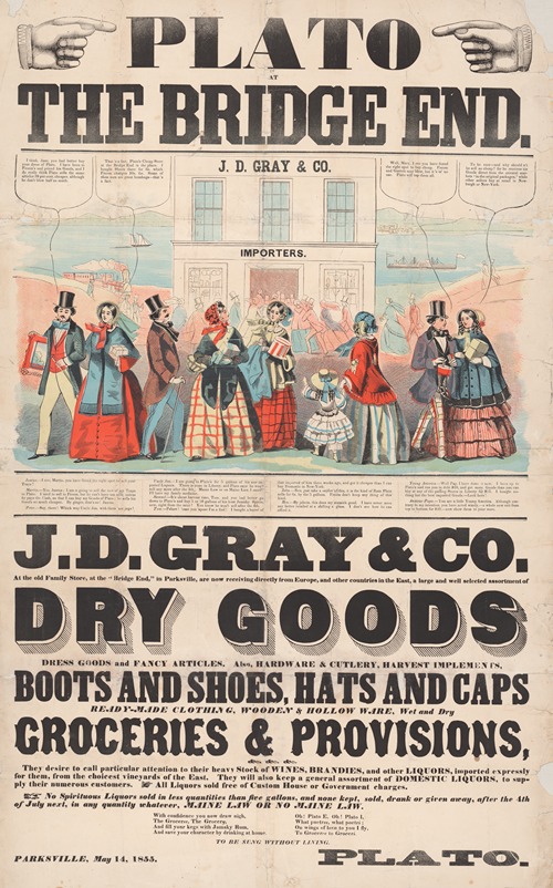 Plato at Bridge End. J.D. Gray & Co. importers