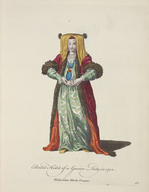Bridal habit of a Grecian lady in 1700. Habit d’une mariée Grecque.