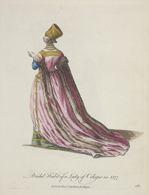 Bridal habit of a lady of Cologne in 1577. Habit de noce d’une dame de Cologne.