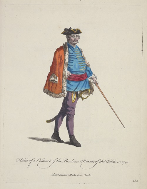 Habit of a colonel of the Pandours & master of the watch in 1742. Colonel Pandoure maiître de la garde.