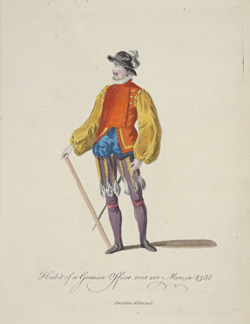 Habit of a German officer over 100 men in 1588. Centenier Allemand.