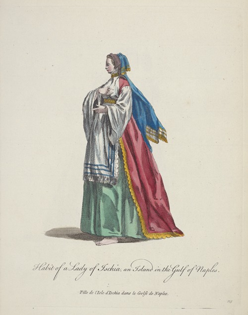 Habit of a lady of Ischia, an island in the Gulf of Naples. Fille de l’Isle d’Ischia le Golfe de Naples.