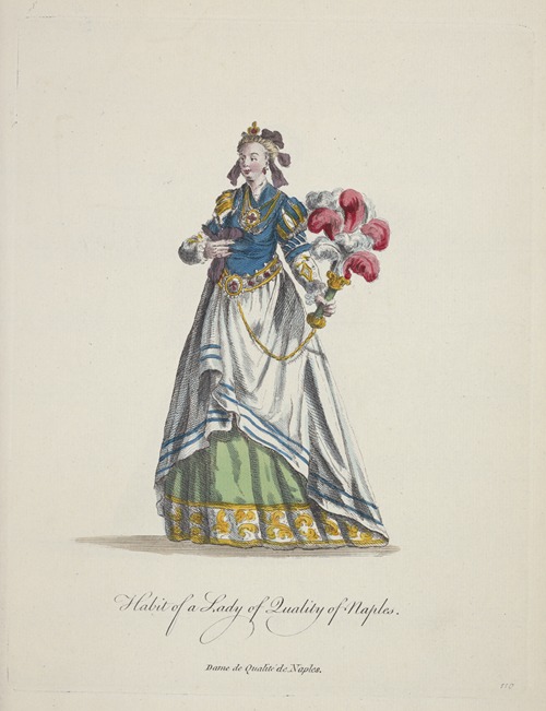 Habit of a lady of quality of Naples. Dame de qualiité de Naples.