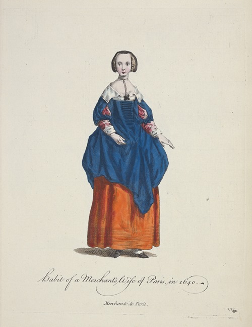 Habit of a merchant’s wife of Paris in 1640. Merchade de Paris.