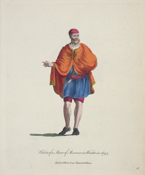 Habit of a Moor of Morocco in winter in 1695. Habit d’hiver d’un Maure de Moroc.