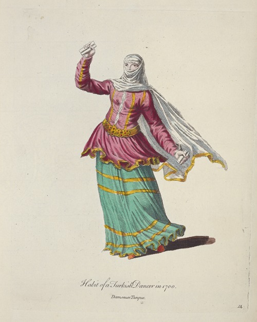 Habit of a Turkish dancer in 1700. Damseuse Turque.