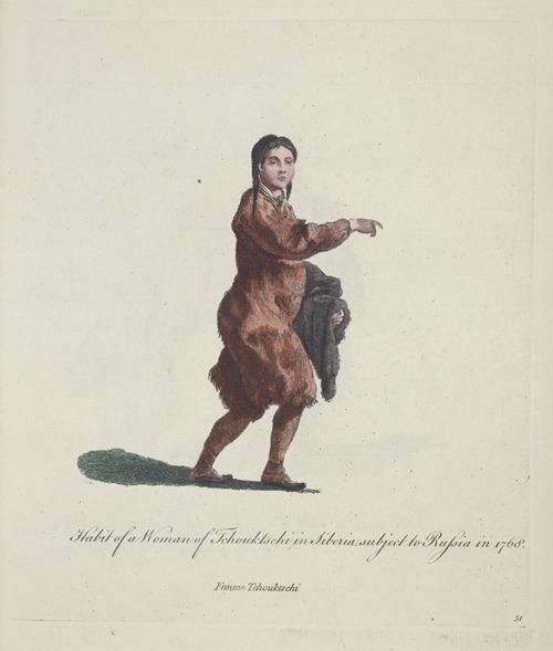 Habit of a woman of Tchouktschi in Siberia subject to Russia in 1768. Femme Tchouktschi.