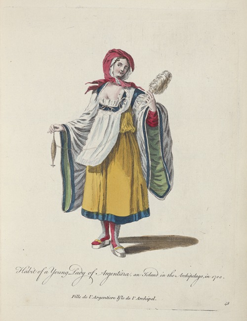Habit of a young lady of Argentiera and island in the Archipelago in 1700. Fille de l’Argentiere Isle de l’Archipel.