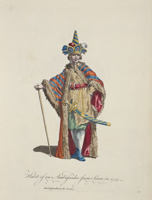 Habit of an ambassador from Siam in 1749. Ambassadeur de Siam.