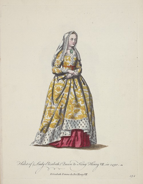 Habit of Lady Elizabeth queen to King Henry VII in 1490. Elizabeth femme du roi Henry VII.