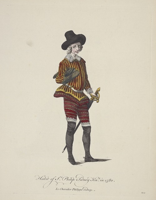 Habit of Sir Philip Sidney, Kent in 1580. Le chevalier Philippe Sidney.