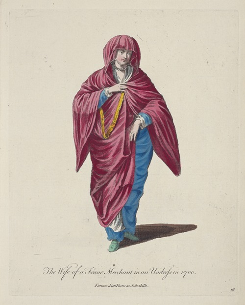 The wife of a Franc merchant in an undress in 1700. Femme d’un Franc en deshabille.