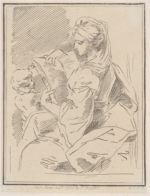 Sybil holding a book with a child at left