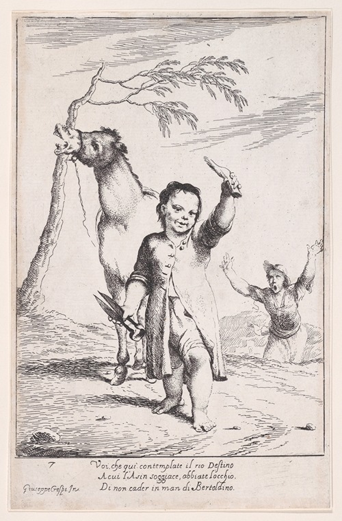 Plate 14; Bertoldino cutting off the ears of a gardener’s donkey
