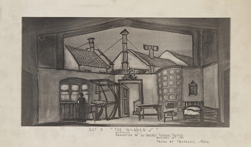 The Weavers: Act 5 (Weaving Shop and Domestic Interior against City Rooftops, B+W)