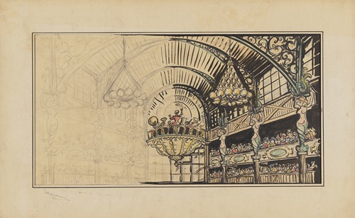 Vaudeville: Drop for Unidentified Scene (Wind Band in Balcony of Exhibition Hall)